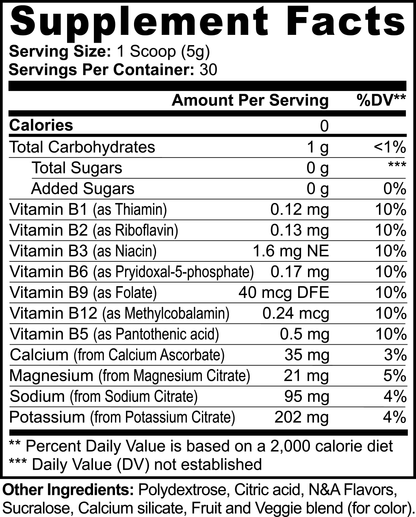 Hydration Powder Electrolytes and Vitamins Supplement Facts