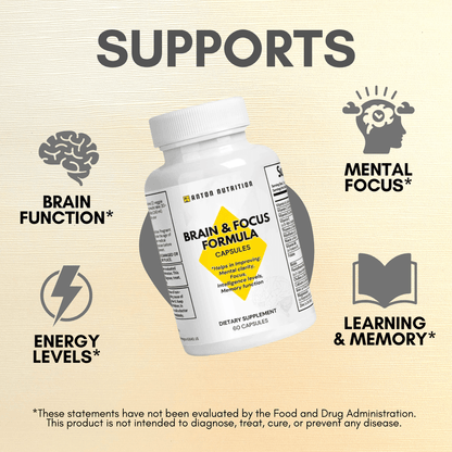 Brain & Focus Formula capsules by Anton Nutrition support brain function, energy levels, mental focus, and learning and memory.
