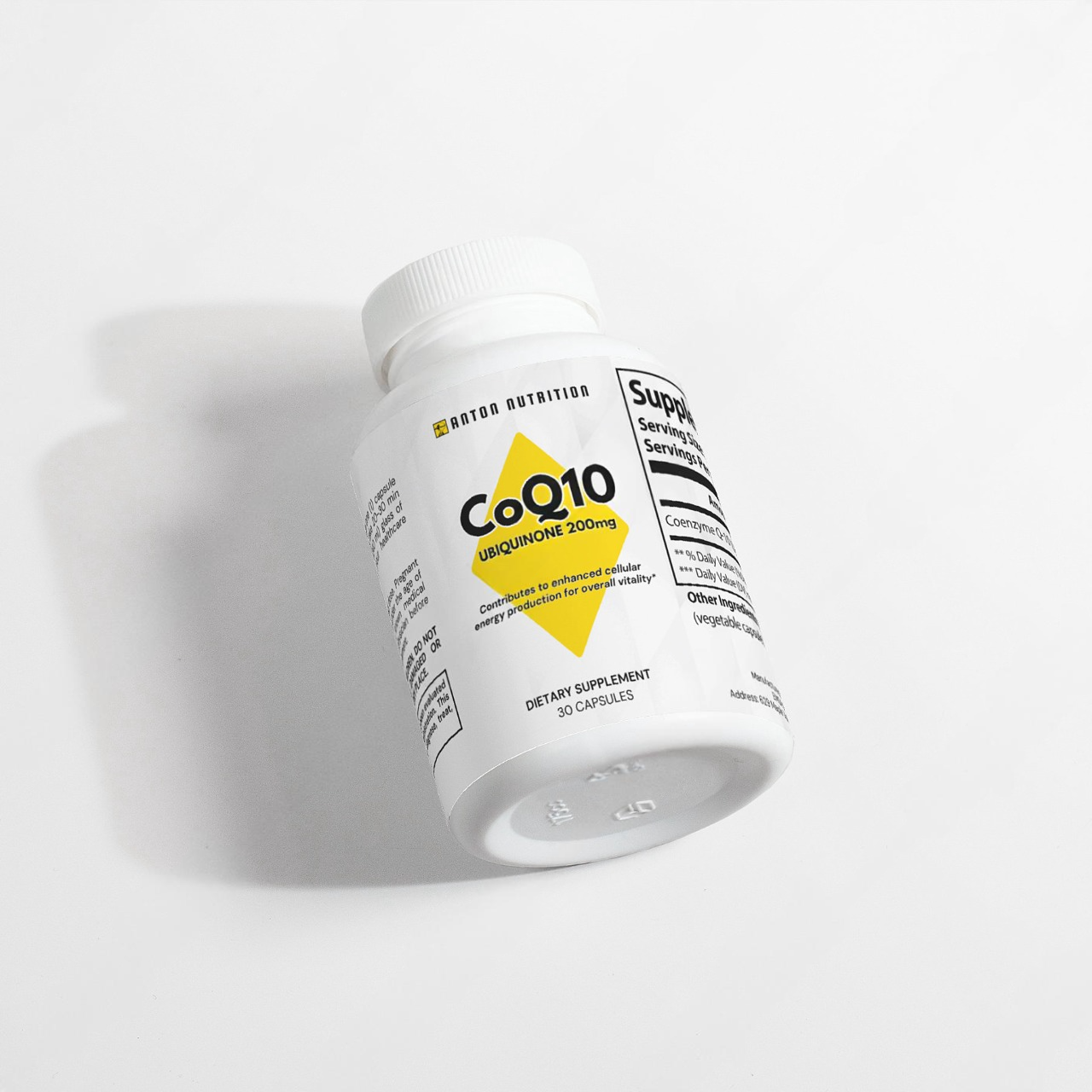 A bottle of 30 CoQ10 Ubiquinone 200mg capsules by Anton Nutrition, supporting enhanced cellular energy production for overall vitality.