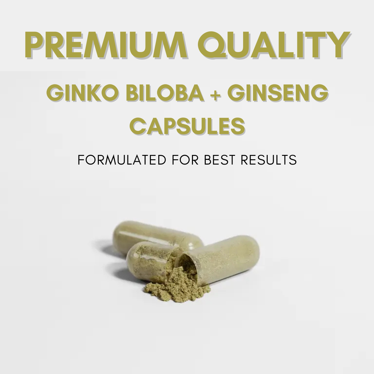 Two capsules of Ginkgo Biloba and Ginseng with powder spilling out, formulated for best results.