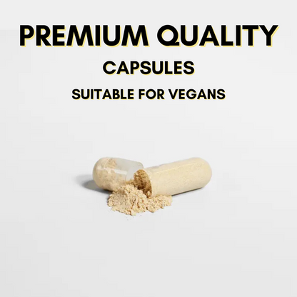 Open vegan capsule with powder spilling out. High-quality Ashwagandha capsules suitable for vegans.